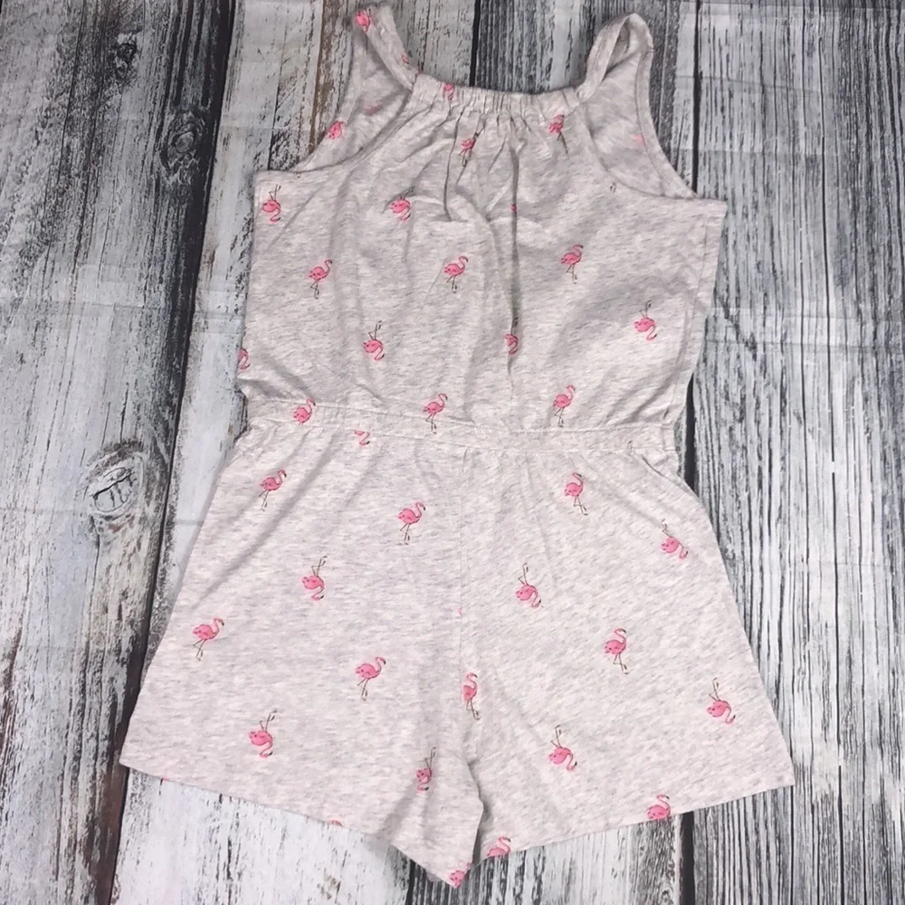 OLD NAVY Gray Romper Short w/ Coral Flamingos Sz L